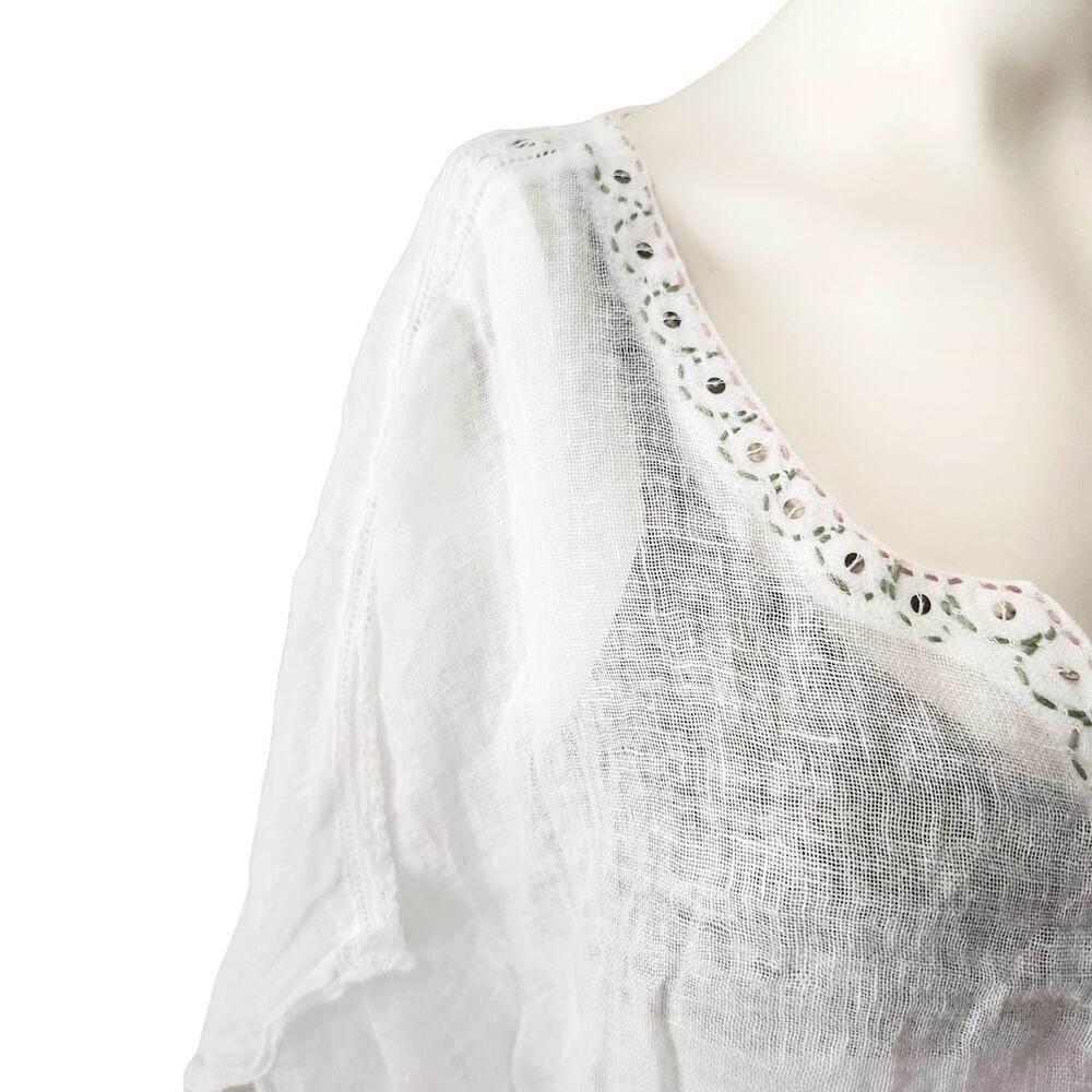 DOLMA white swim semi sheer linen beach boho cover up dress FREE SIZE - Picture 5 of 10